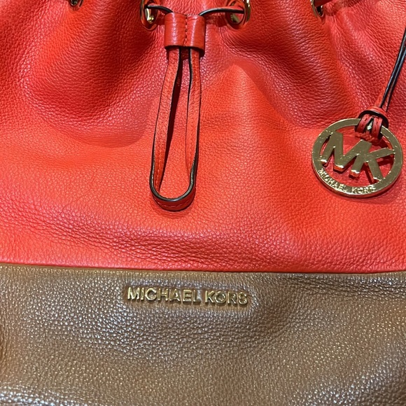 Women’s Michael Kors Large Draw String Bucket Bag - Red Orange/Brown - Picture 3 of 6